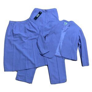 NWT Vtg Purple 3 Pc Suit Pant Skirt Plus Size Lined Jacket Top USA Lucia 14-16